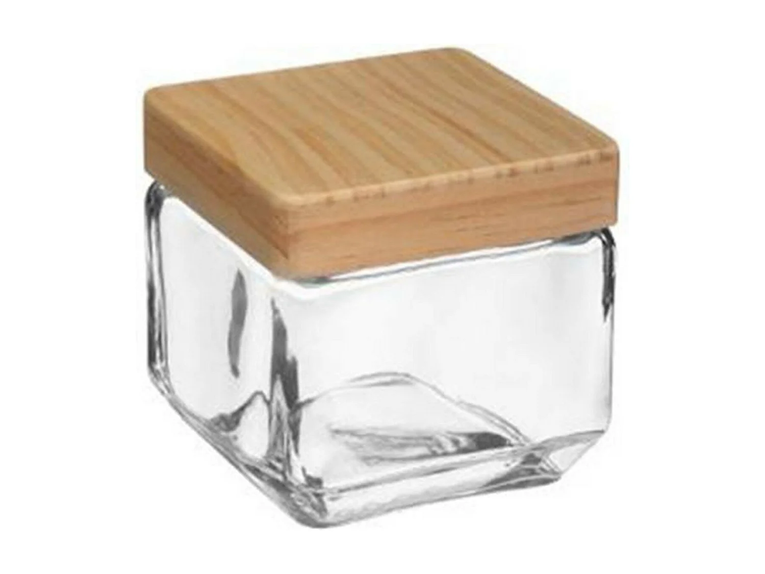 Bocal Carré Verre & Pin "Nyna" 0,85L Transparent