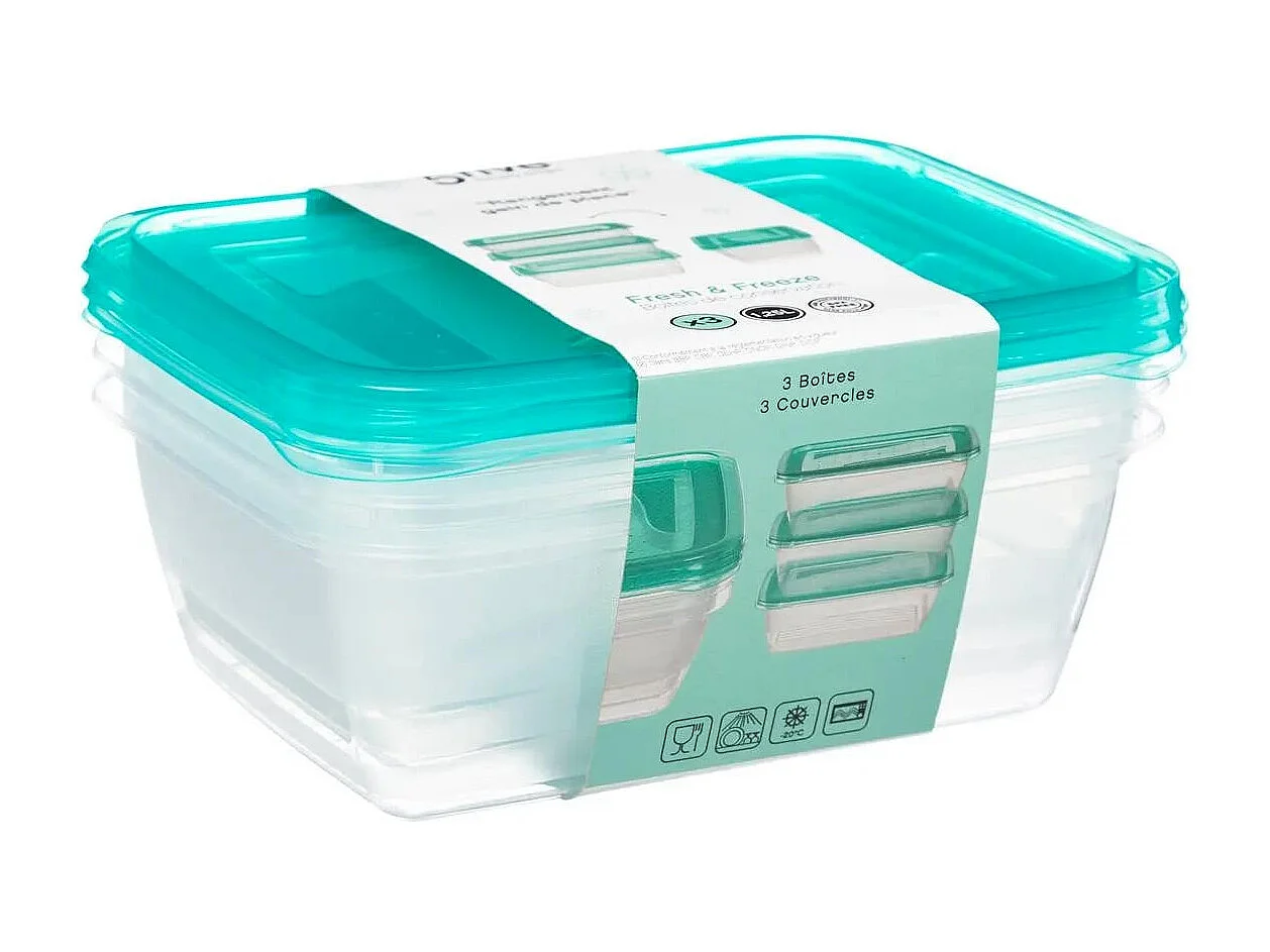 Lot de 3 Boîtes de Conservation "Fresh & Freeze" 1,25L Bleu