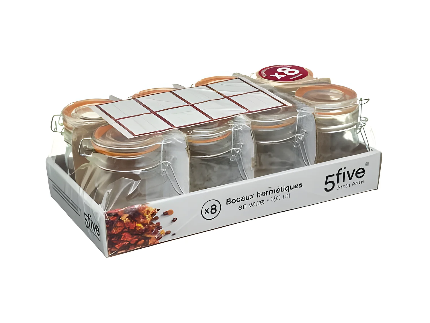 Lot de 8 Pots en Verre "Hermétique" 15cL Transparent