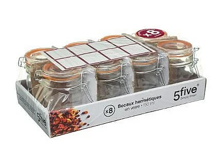 Lot de 8 Pots en Verre "Hermétique" 15cL Transparent