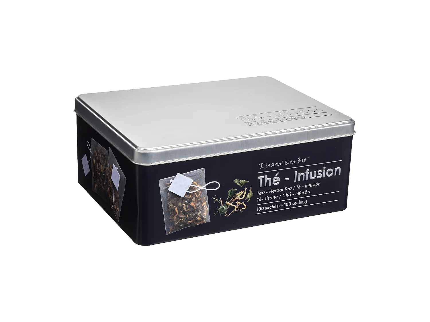 Boîte à Thé & Infusion en Sachet "Relief II" 21cm Noir