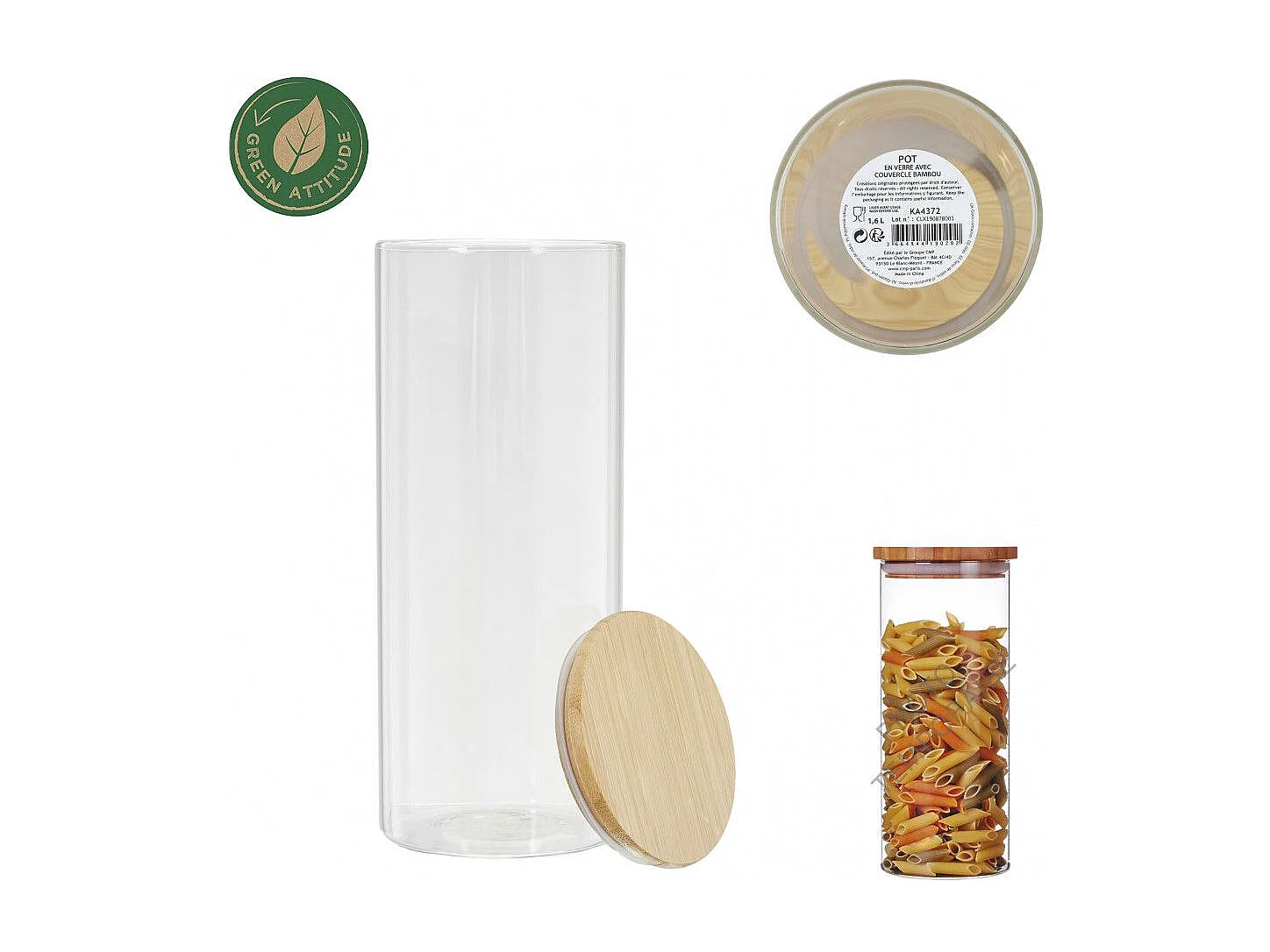 Bocal En Verre Et Bambou 1.6l Transparent, Beige