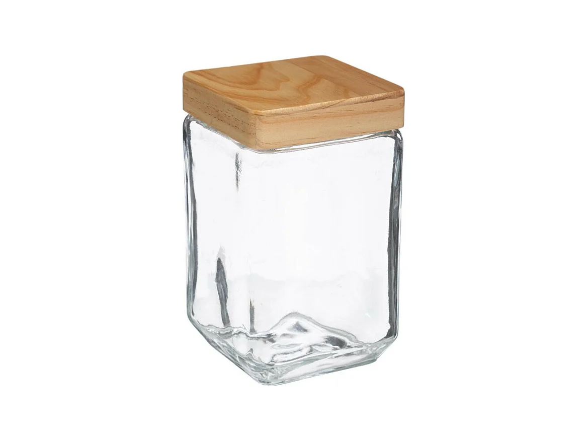 Bocal Carré Verre & Pin "Nyna" 1,7L Transparent
