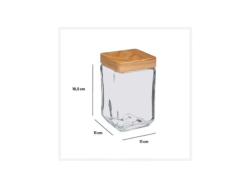 Bocal Carré Verre & Pin "Nyna" 1,7L Transparent