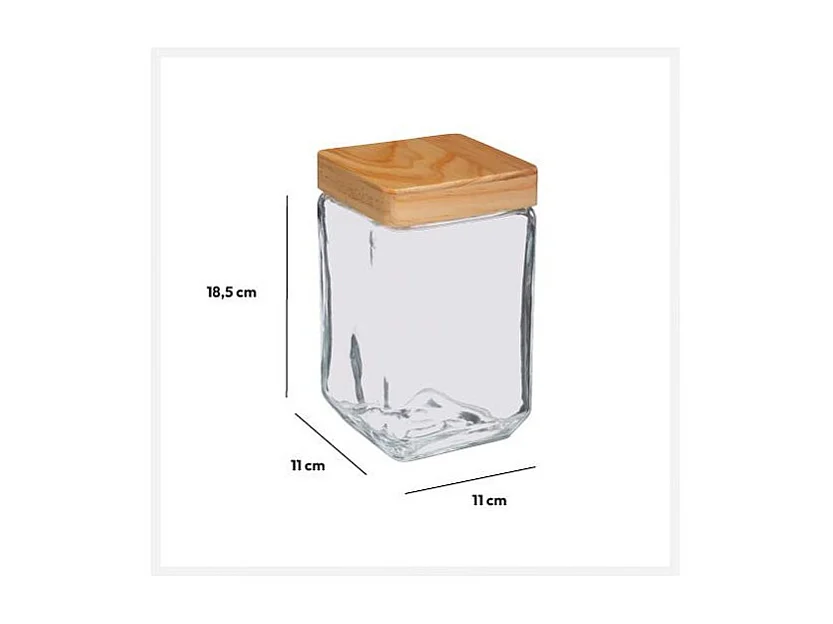 Bocal Carré Verre & Pin "Nyna" 1,7L Transparent