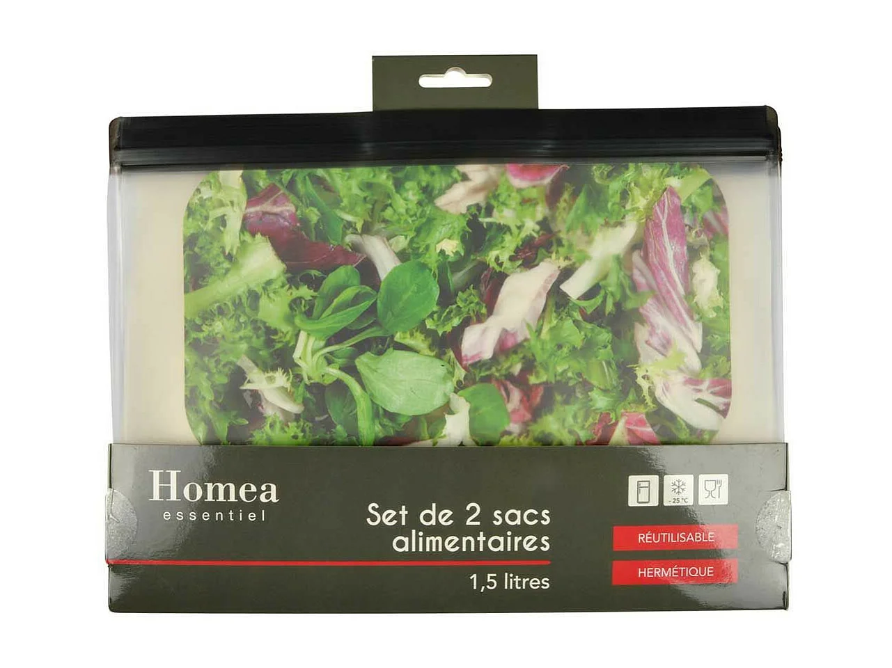 Lot de 2 Sacs Alimentaires "Réutilisables" 1,5L Transparent