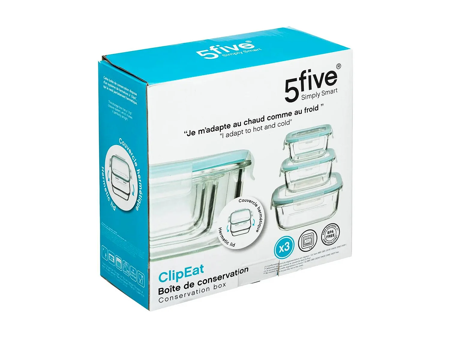 Lot de 3 Boîtes de Conservation Carrées "Clipeat" 18cm Bleu