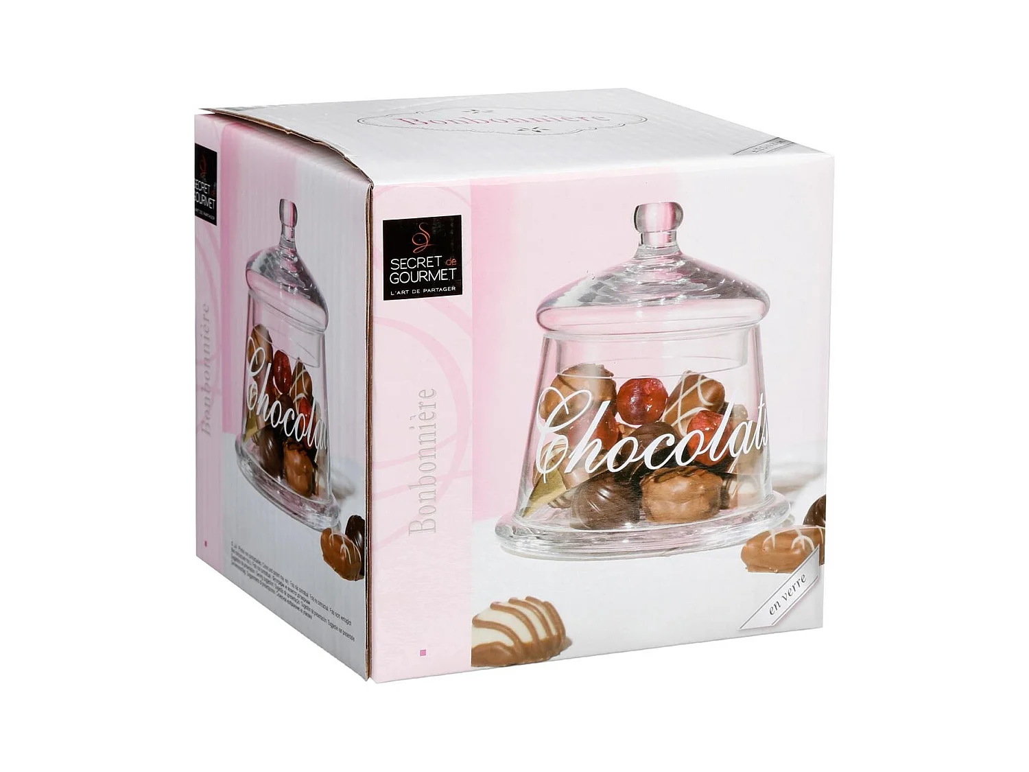 Bonbonnière "Chocolats" 12cm Transparent