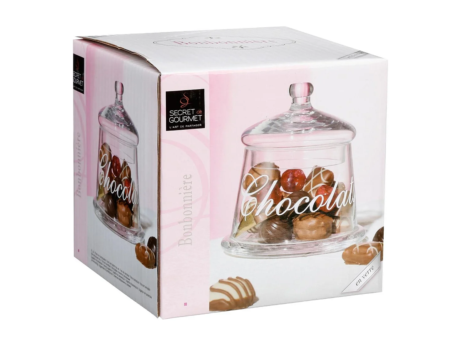 Bonbonnière "Chocolats" 12cm Transparent