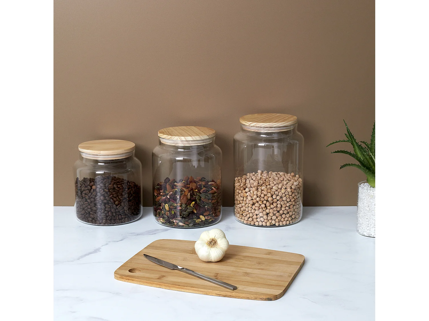 Bocal De Conservation Verre Couvercle Bois 2.9l Transparent, Marron