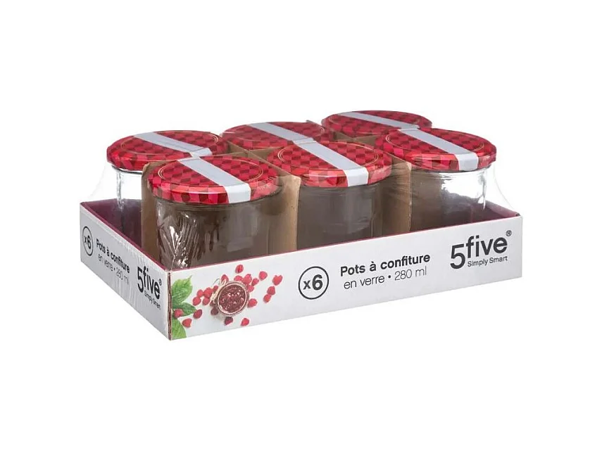 Lot de 6 Pots de Confiture "Vintage" 280ml Transparent