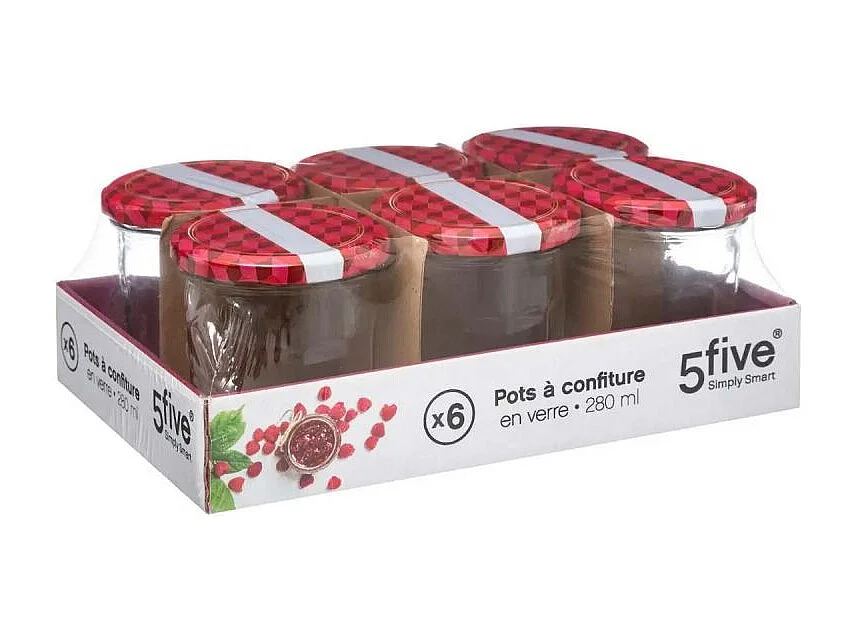 Lot de 6 Pots de Confiture "Vintage" 280ml Transparent