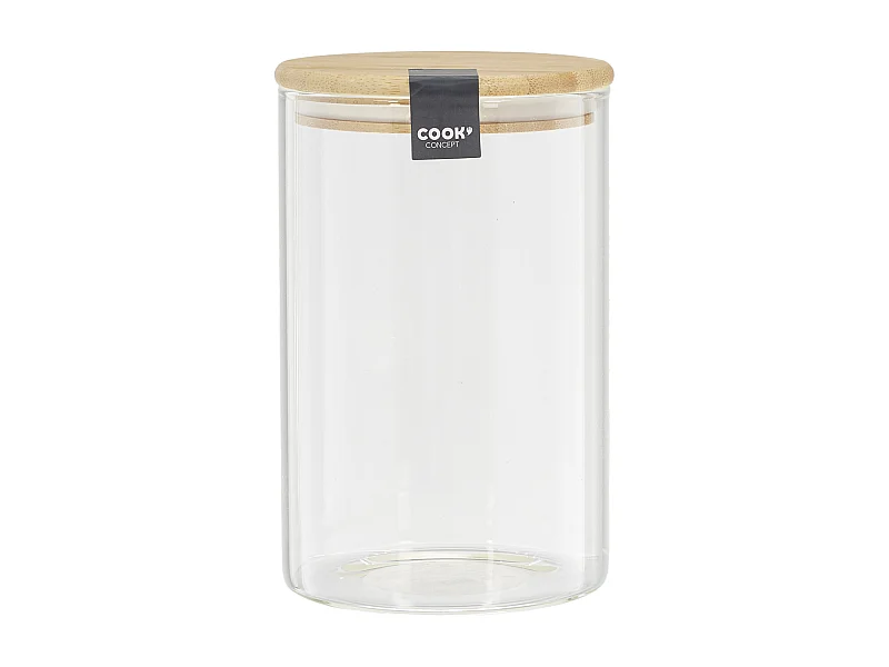 Bocal En Verre Et Bambou 1l Transparent, Marron