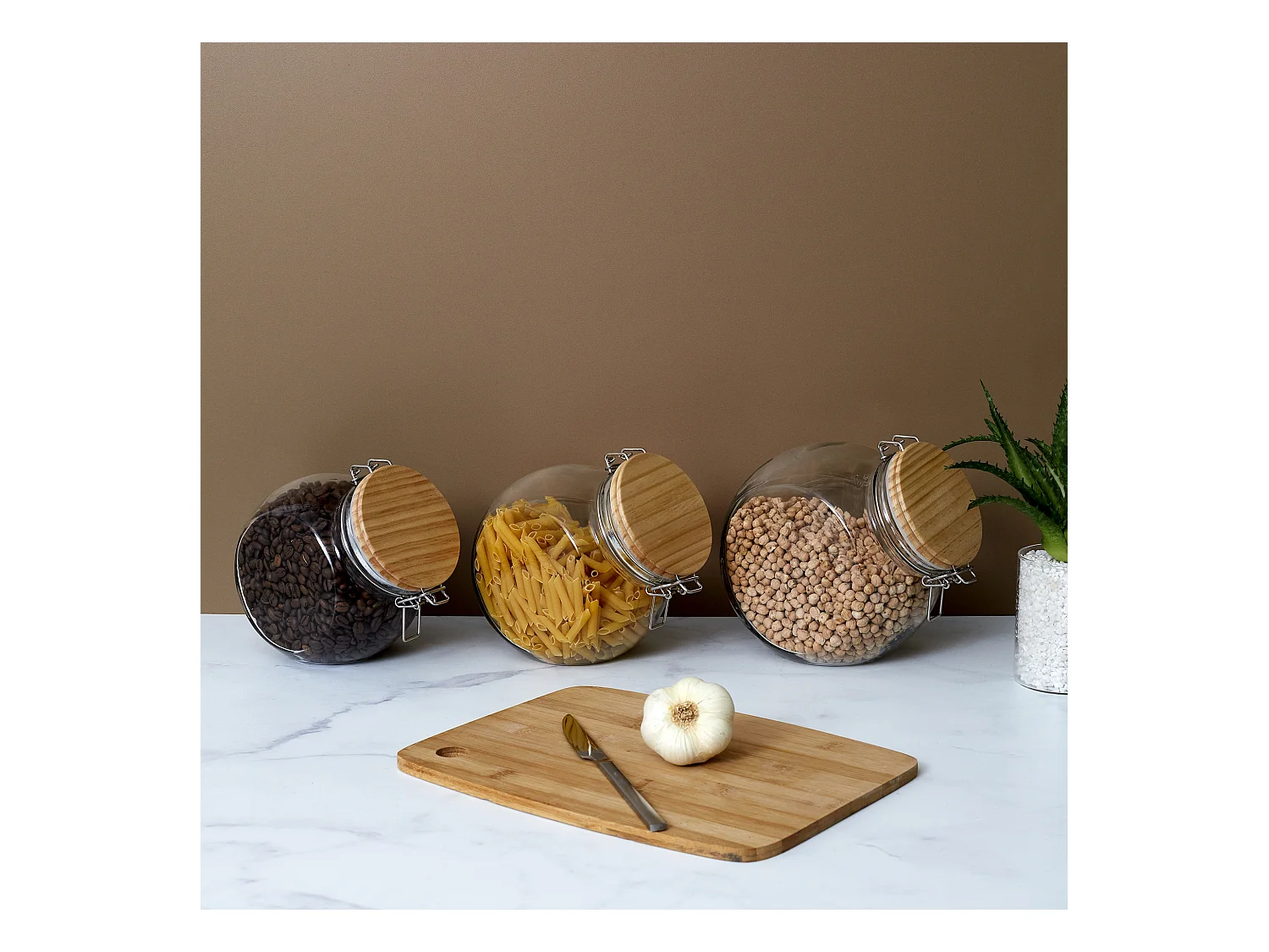 Bocal De Conservation Rond Couvercle Bois 2.2l Transparent, Marron