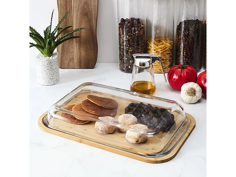 Boite Borosilicate Avec Support En Bambou 41cm