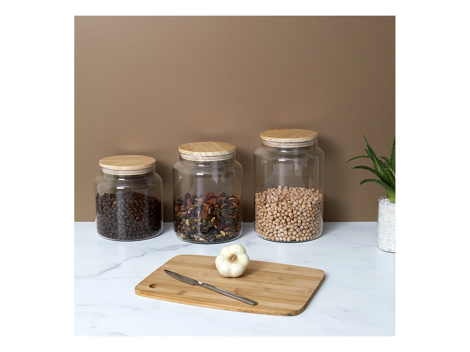 Bocal De Conservation Verre Couvercle Bois 2.4l Transparent, Marron