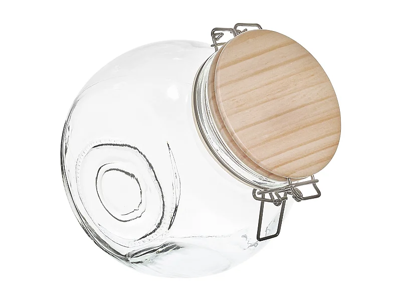 Bocal De Conservation Rond Couvercle Bois 1.7l Transparent, Marron