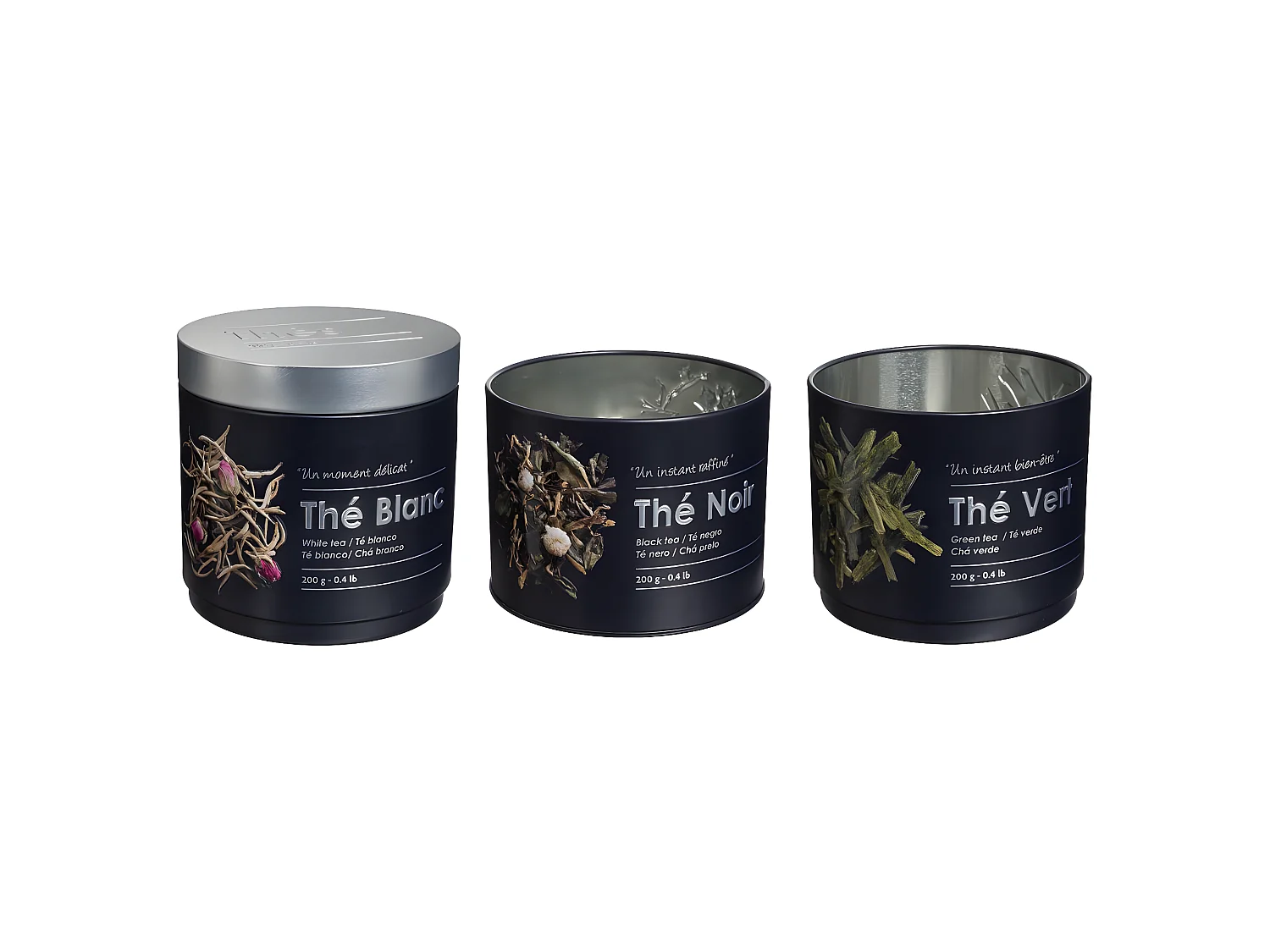 Boîte à Thé 3 Compartiments "Relief II" 26cm Noir