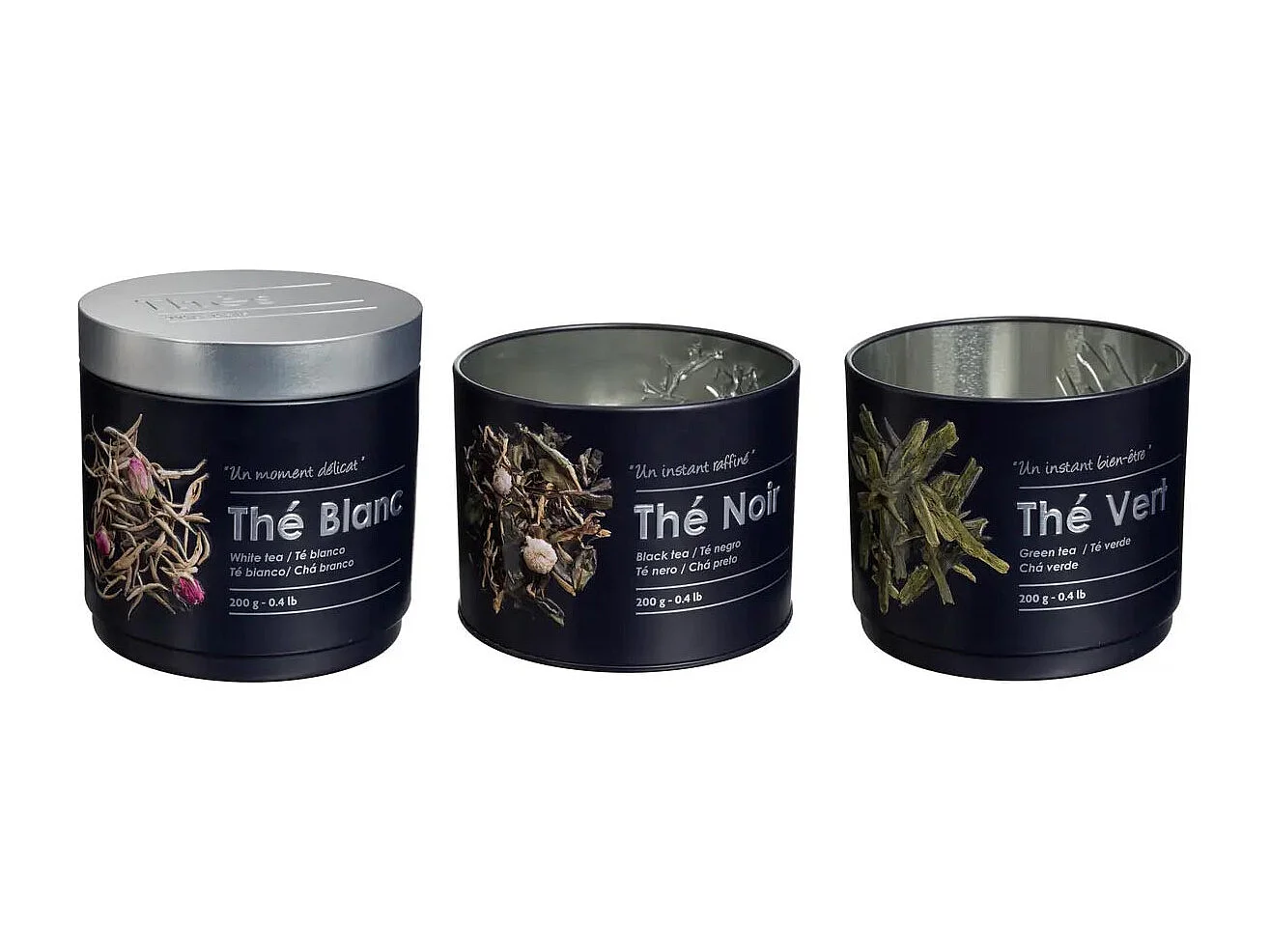 Boîte à Thé 3 Compartiments "Relief II" 26cm Noir