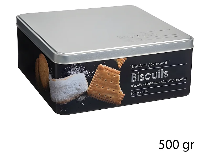 Recipiente para galletas de hierro negro con relieve 500gr 20x20x h 8.2 cm