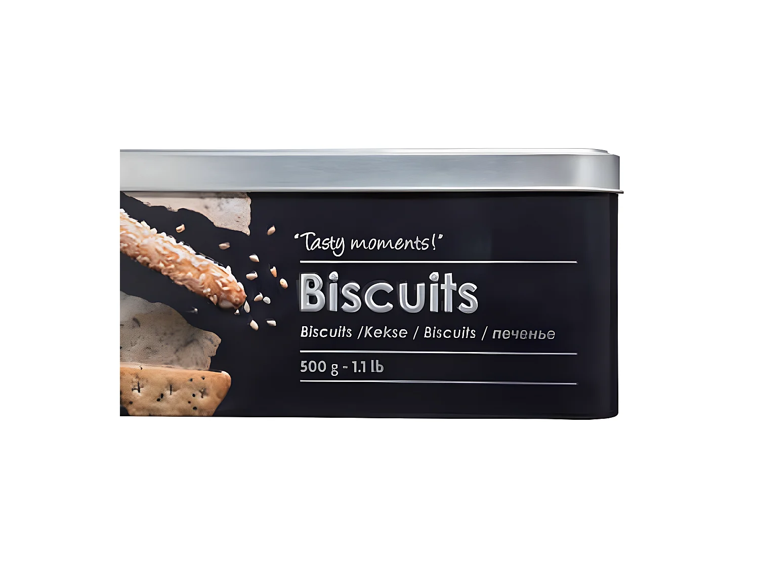 Keksdose aus schwarzem Eisen mit Relief 500gr 20x20x h 8,2 cm