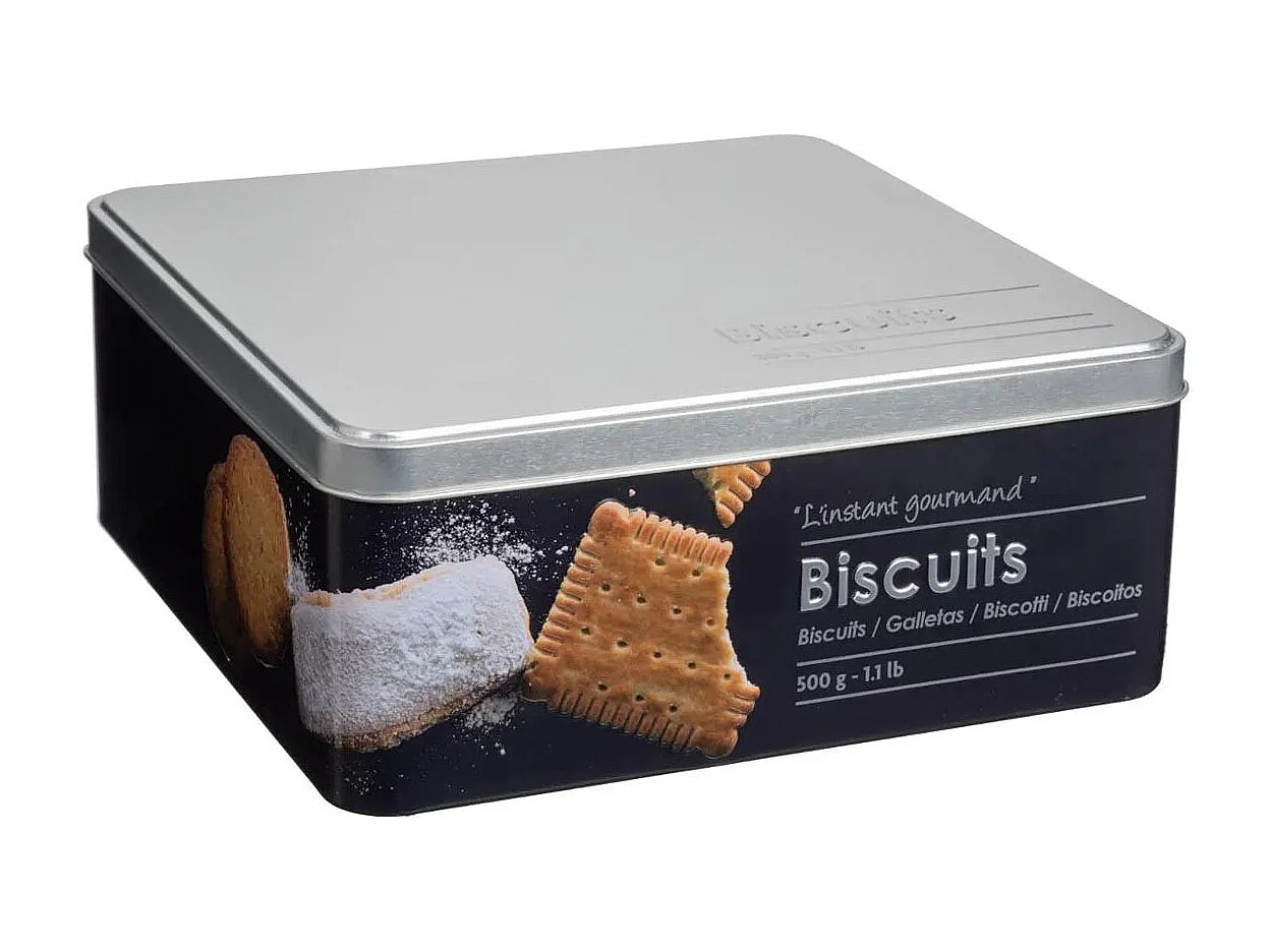 Recipiente para galletas de hierro negro con relieve 500gr 20x20x h 8.2 cm