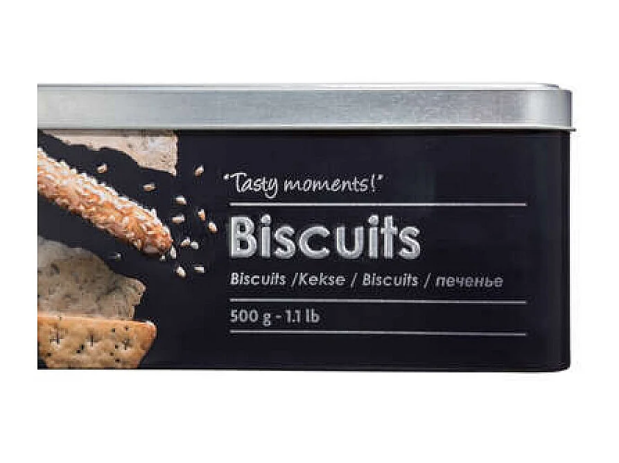 Recipiente para galletas de hierro negro con relieve 500gr 20x20x h 8.2 cm