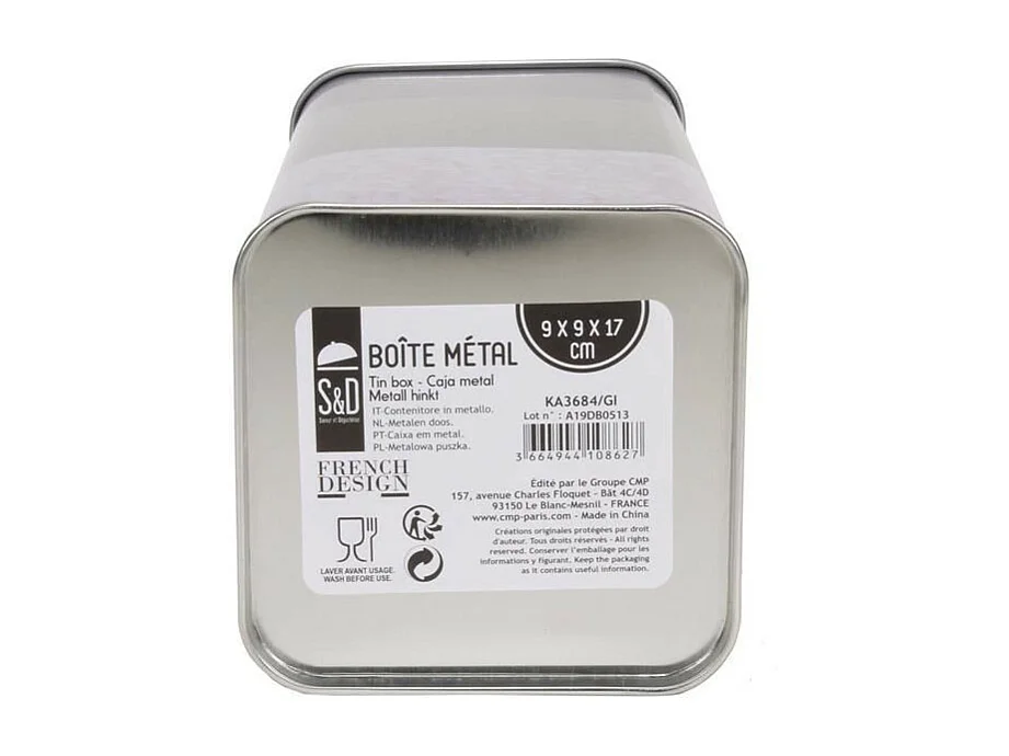 Boîte à Sel en Métal "Relief Vintage" 17cm Gris