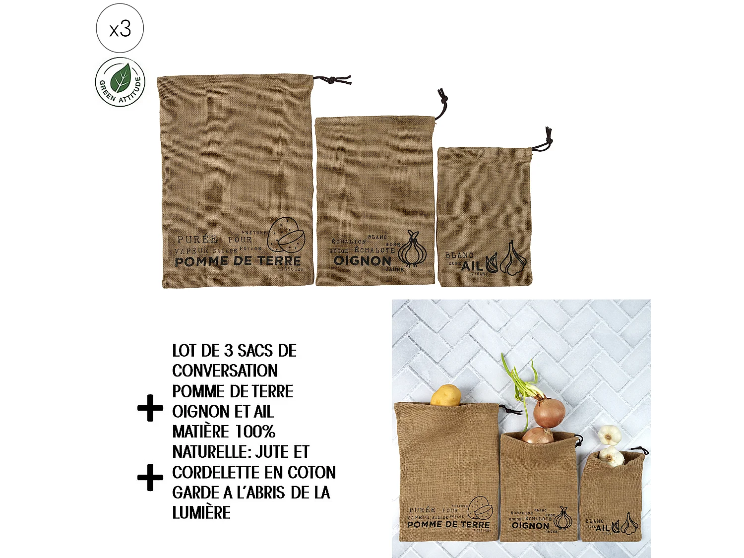 Sac De Conservation En Toile De Jute X3 Marron