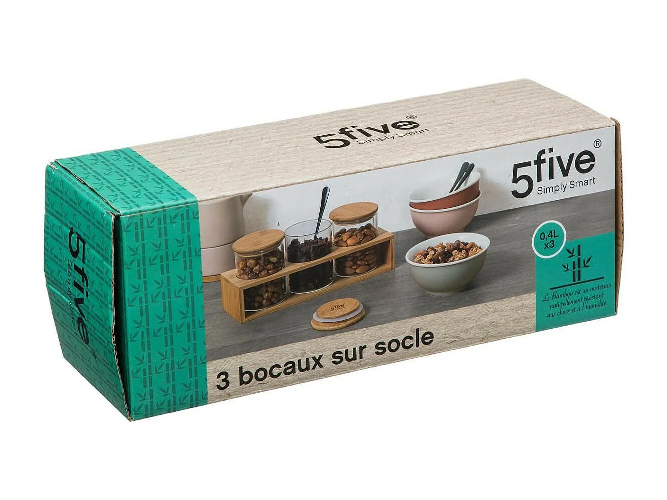 Lot de 3 Bocaux en Verre "Bambou" 0,47L Naturel