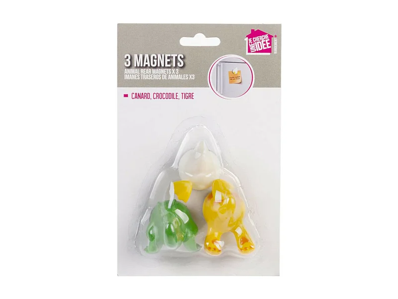 Lot de 3 Magnets "Derrière d'Animaux" 5cm Multicolore