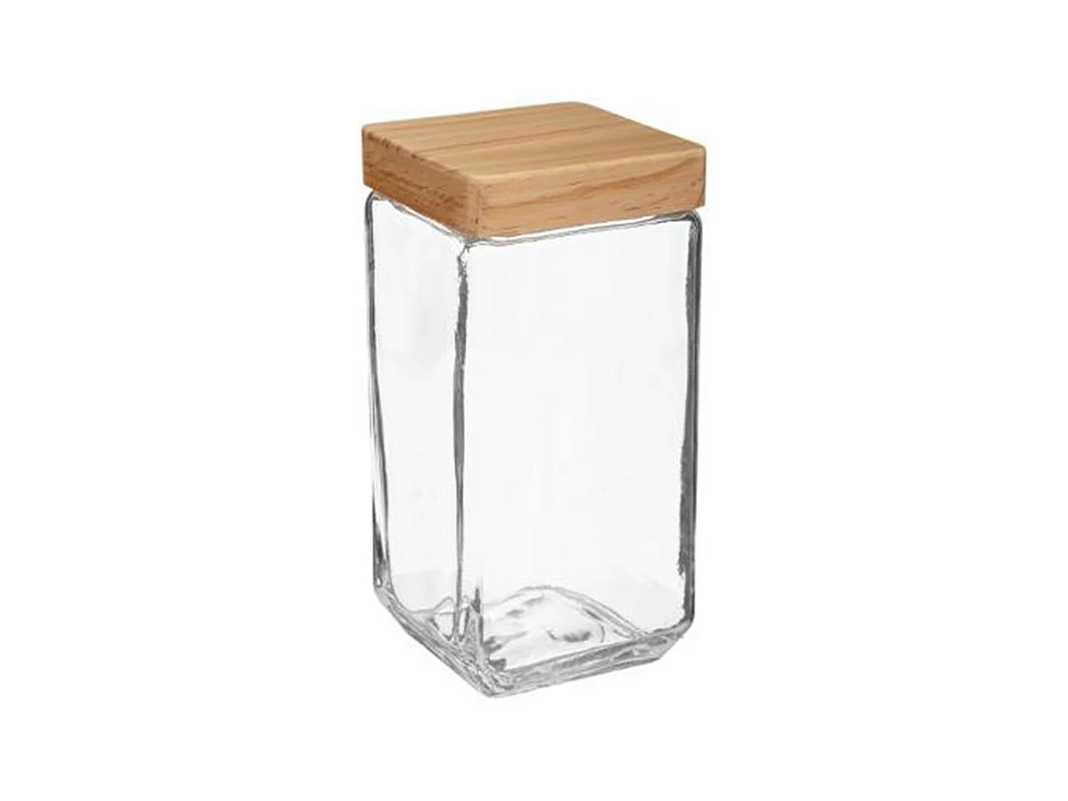 Bocal Carré Verre & Pin "Nyna" 2L Transparent