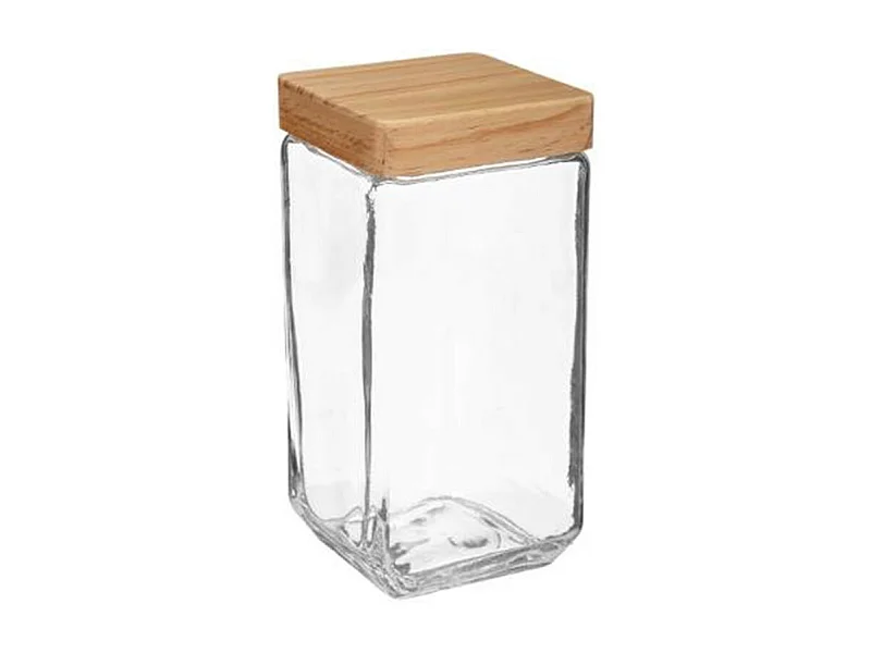 Bocal Carré Verre & Pin "Nyna" 2L Transparent