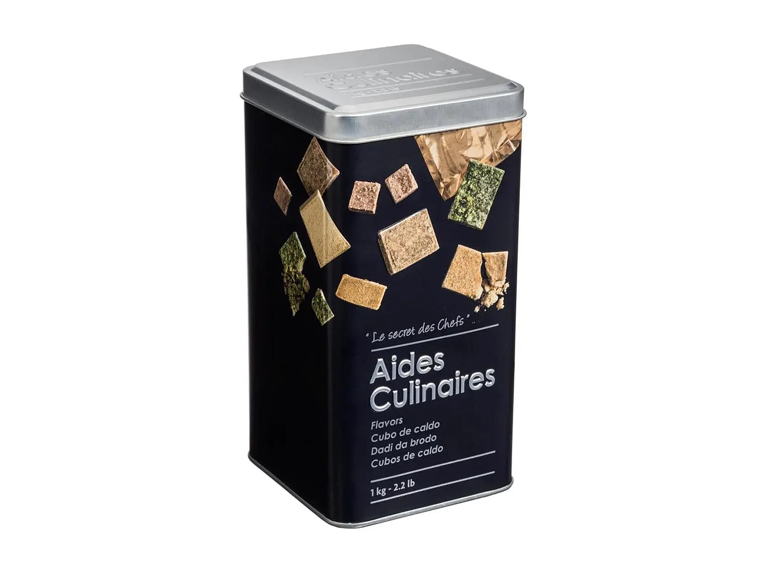 Contenitore da cucina per dado da brodo in ferro Nero 1kg 8,8x8,8x h7 cm