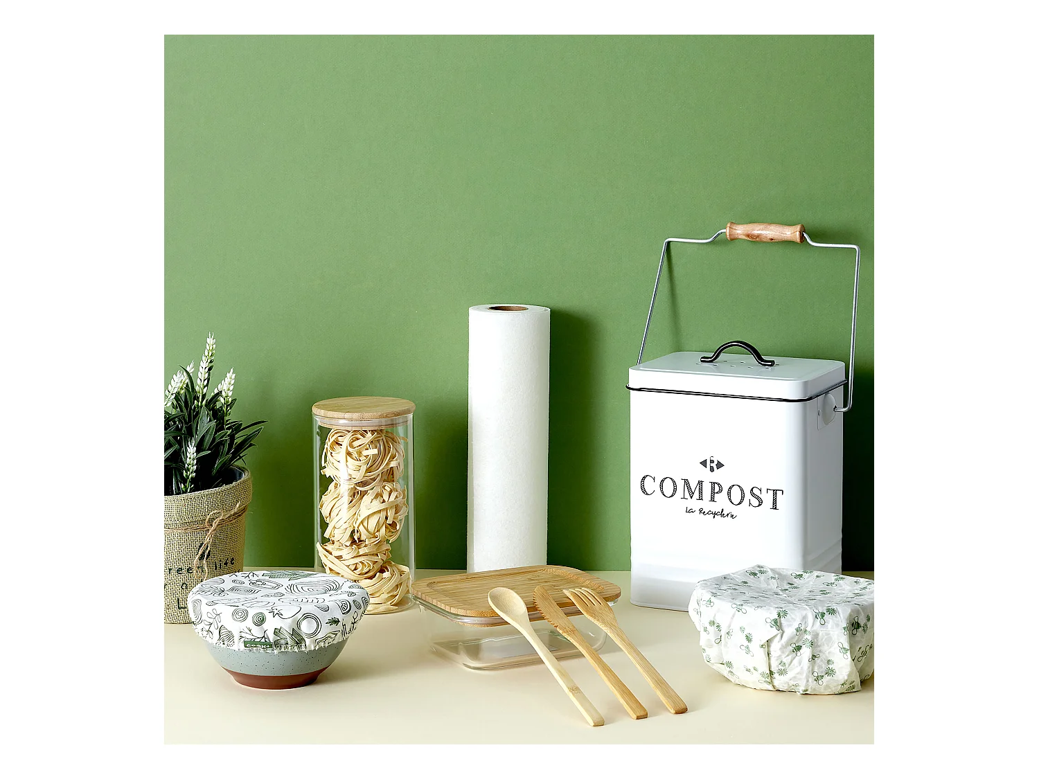 Bocal En Verre Et Bambou 1.2l Transparent, Beige