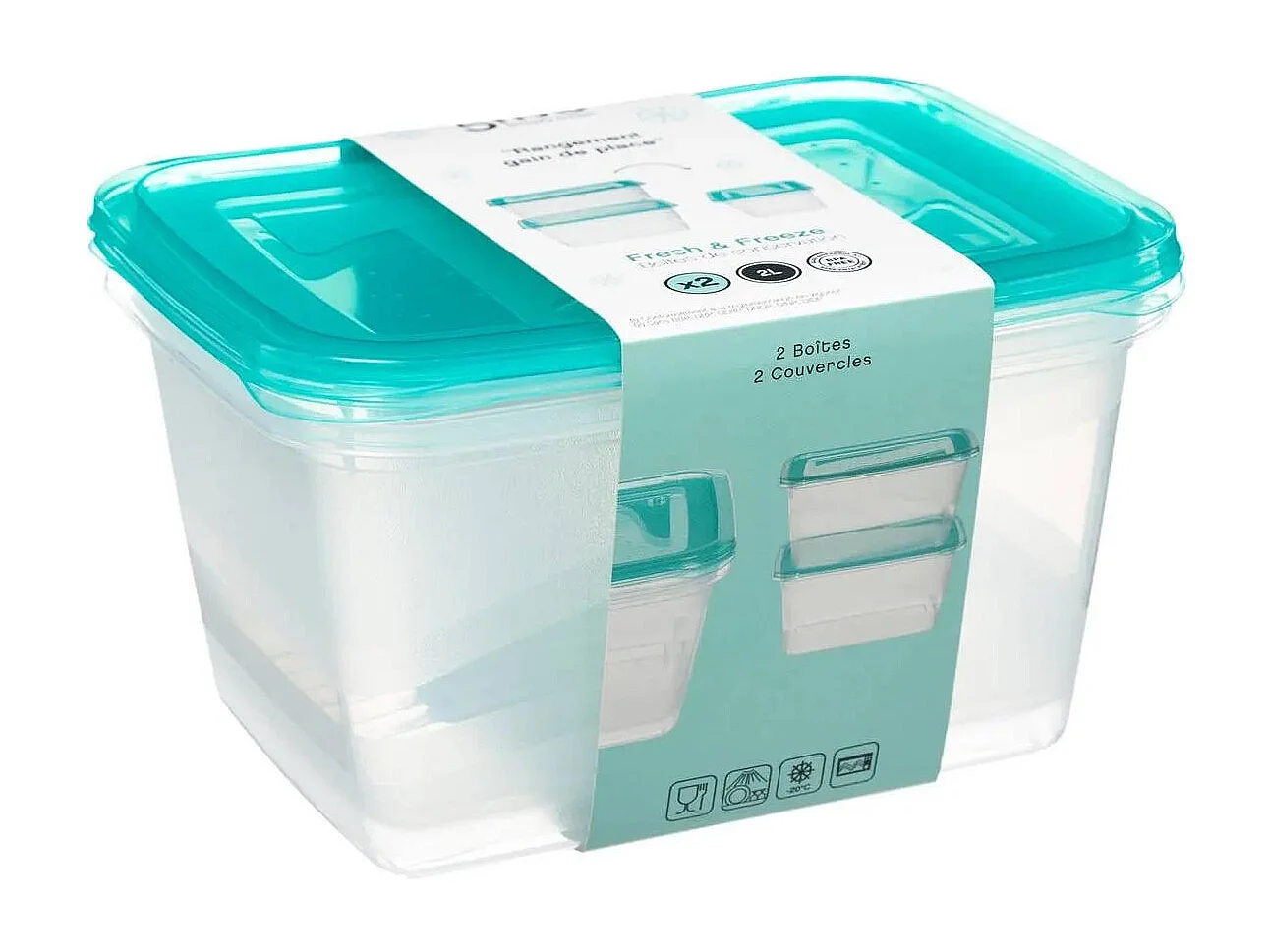 Lot de 2 Boîtes de Conservation "Fresh & Freeze" 2L Bleu