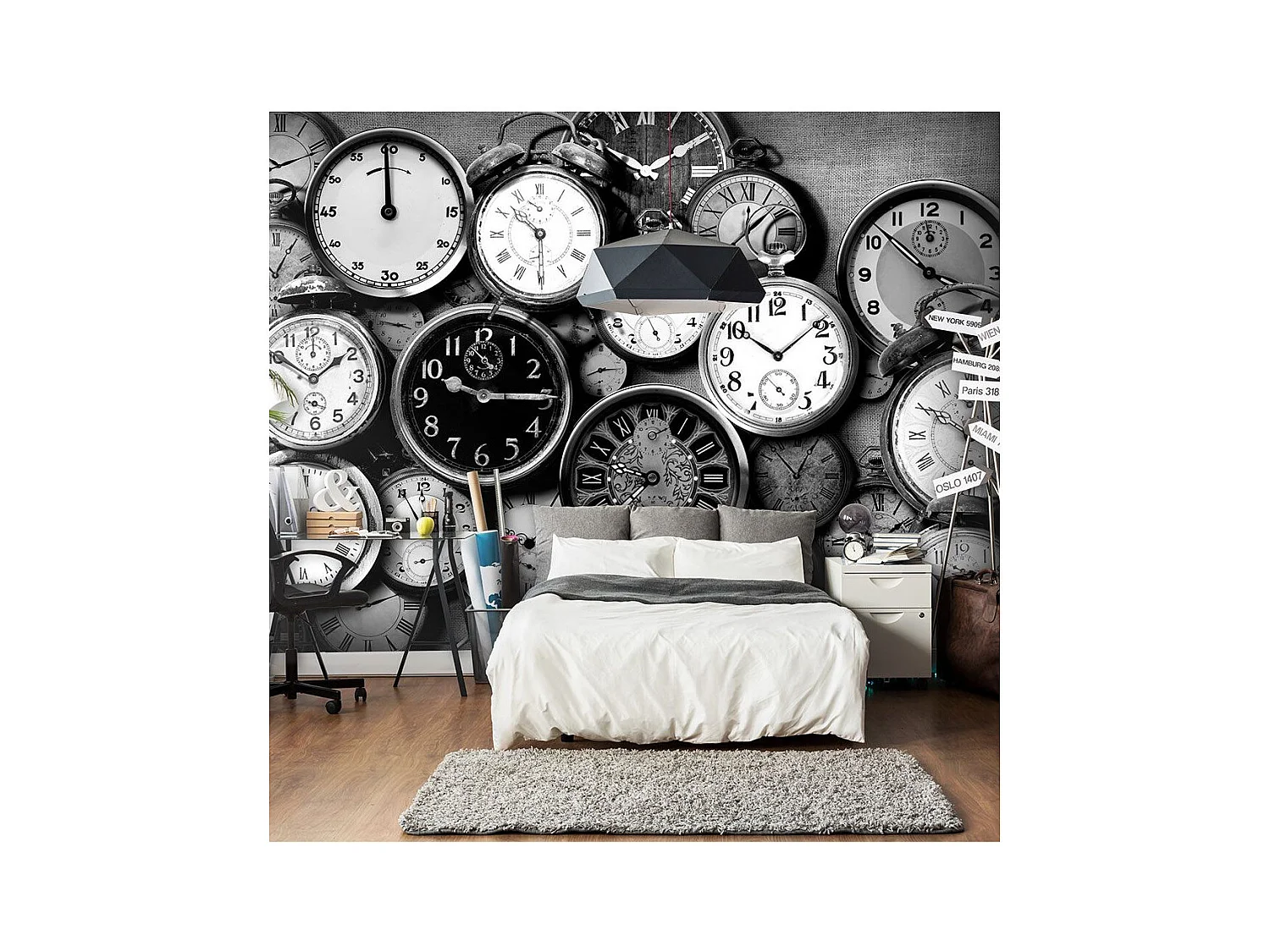 Papier Peint "Retro Clocks" 70 x 100 cm