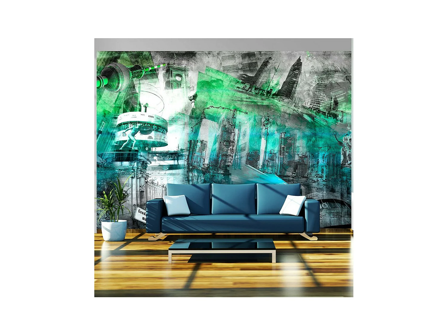 Papier Peint "Berlin Collage Vert" 140 x 200 cm