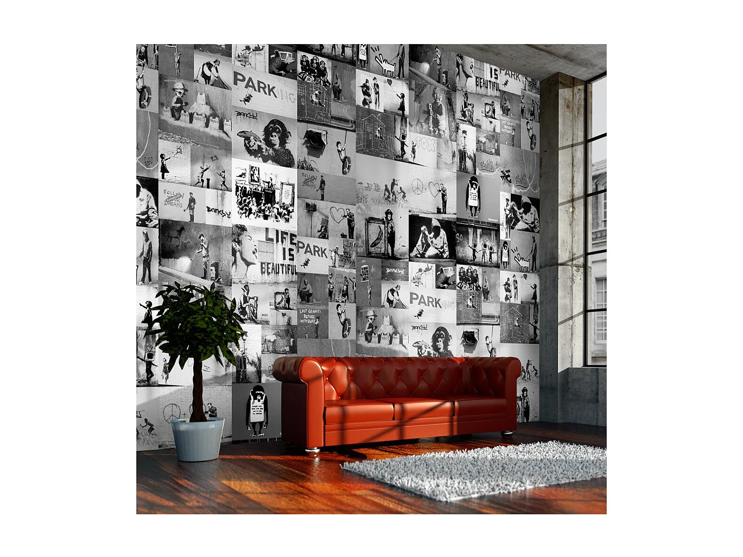 Papier Peint "Banksy Grey Collage" 50x1000cm