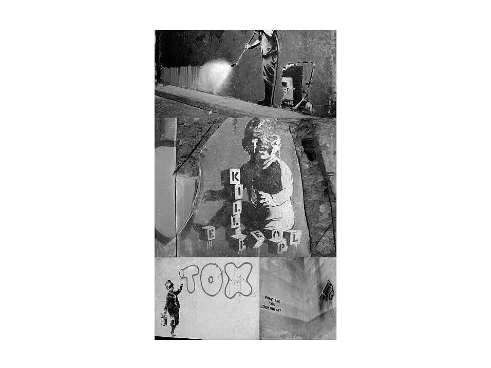 Papier Peint "Banksy Grey Collage" 50x1000cm