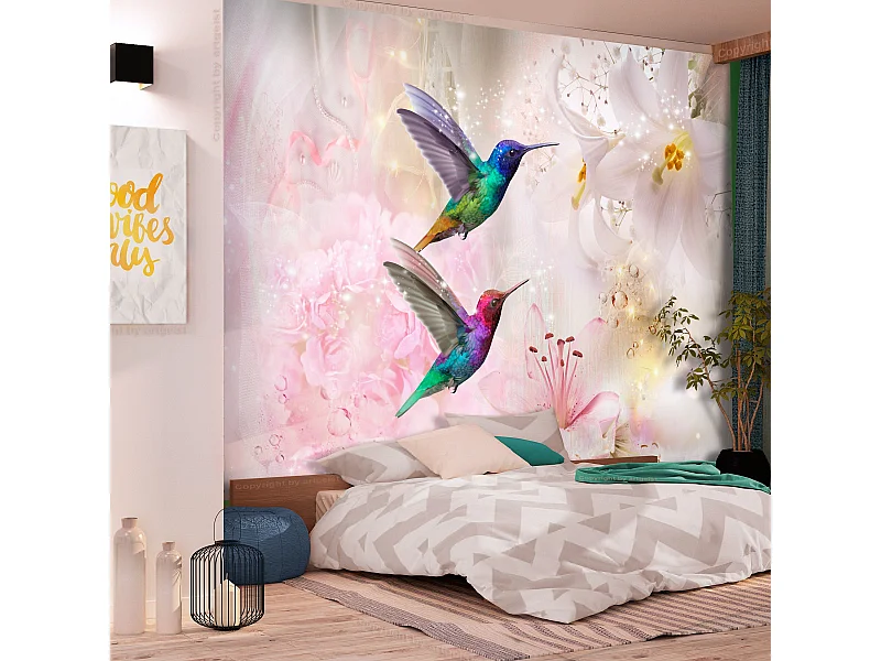 Papier Peint "Colourful Hummingbirds Pink" 105 x 150 cm