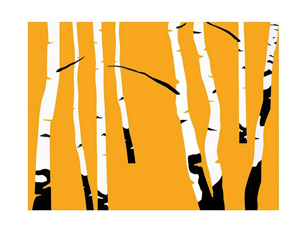 Papier Peint "Birches on the Orange Background" 193 x 250 cm
