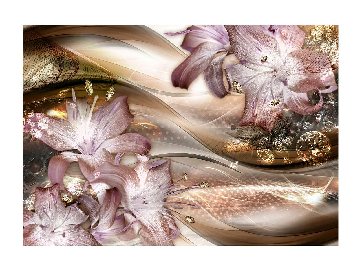 Papier Peint "Lilies on the Wave Brown" 245 x 350 cm