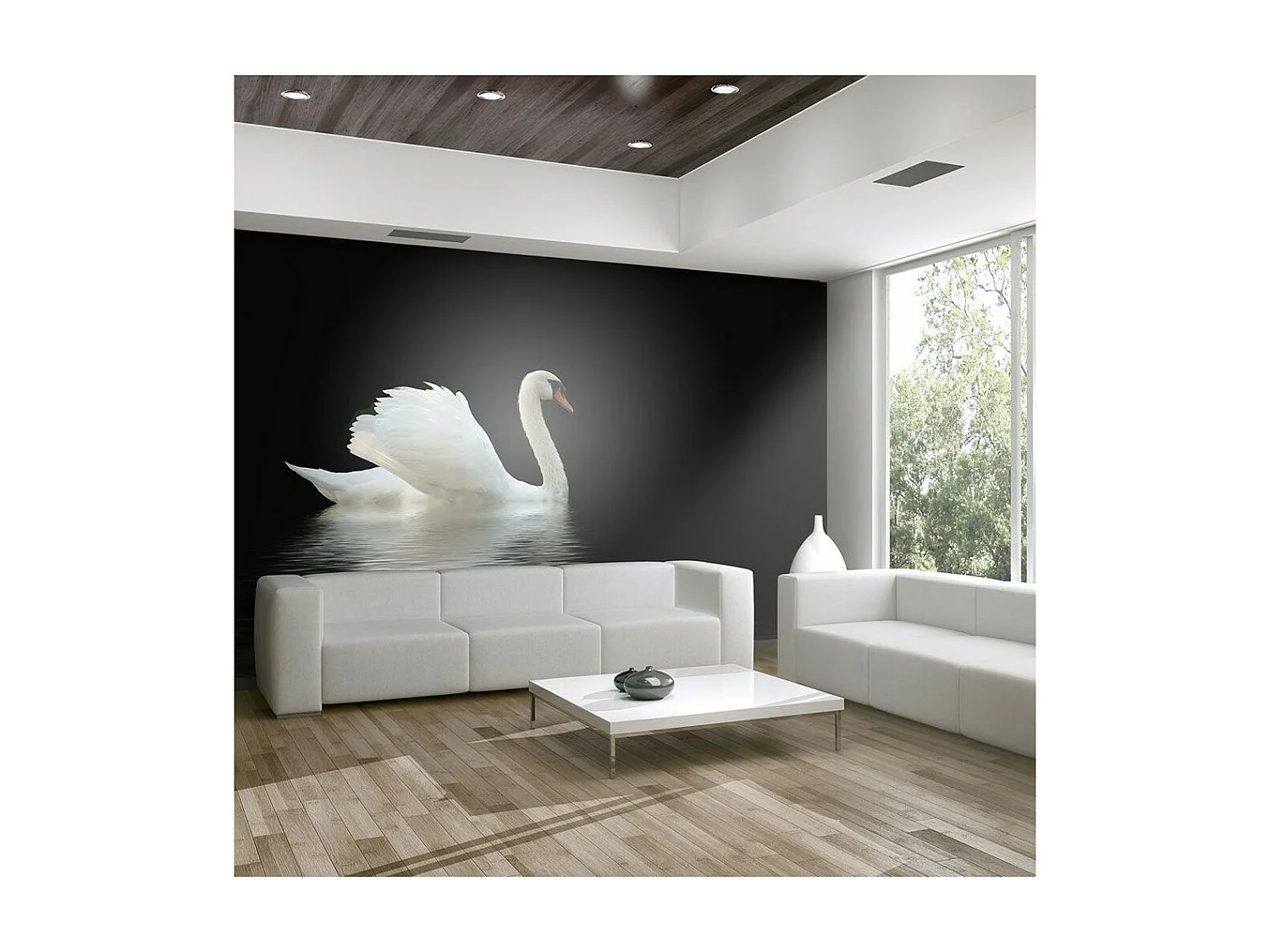 Papier Peint "Cygne Noir & Blanc" 231 x 300 cm