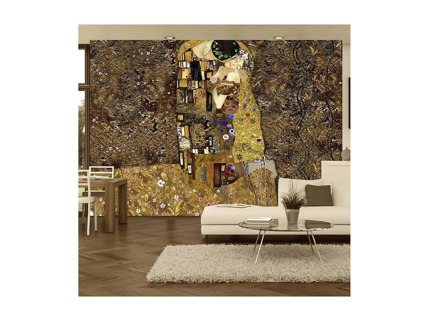 Papier Peint "Klimt Inspiration Golden Kiss" 105 x 150 cm