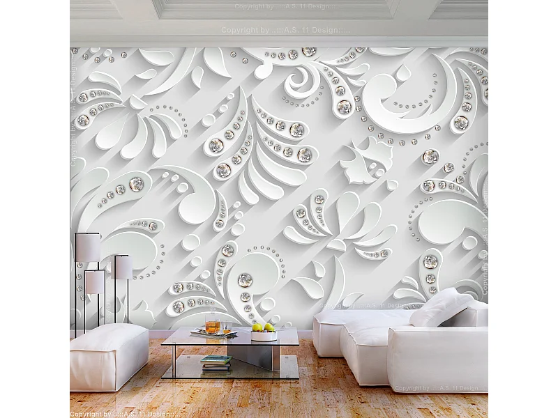 Papier Peint "Flowers with Crystals" 140 x 200 cm