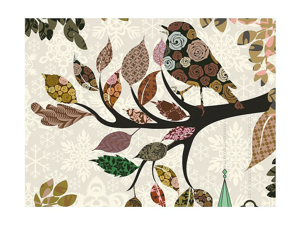 Papier Peint "Oiseau sur Branche Patchwork" 270 x 350 cm