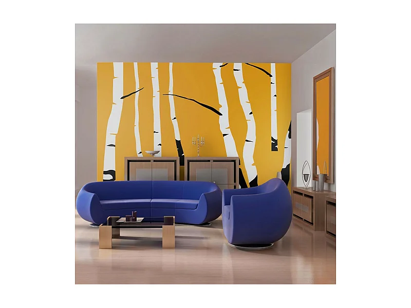 Papier Peint "Birches on the Orange Background" 231 x 300 cm