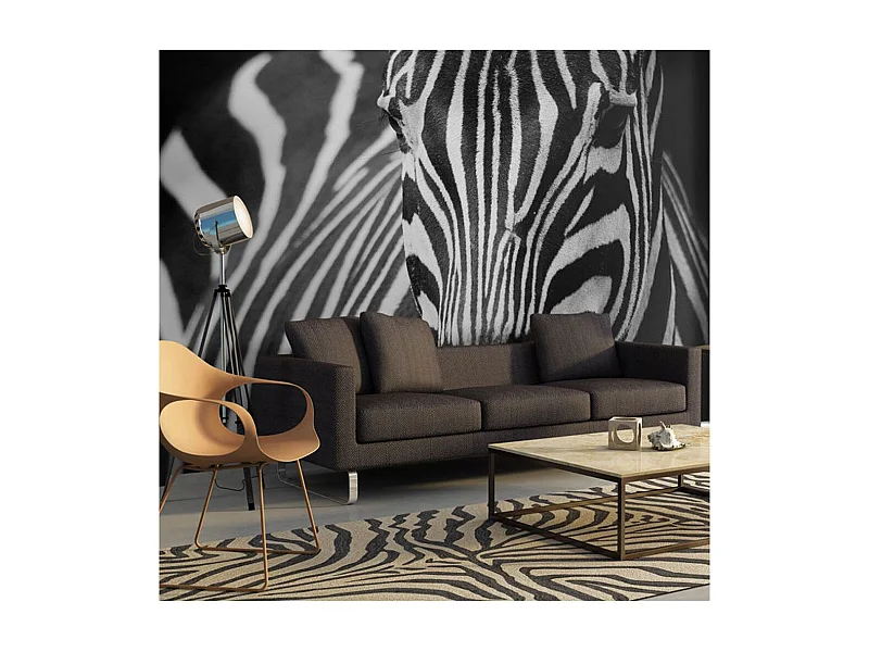 Papier Peint "Blanc à Rayures Noires" 193 x 250 cm