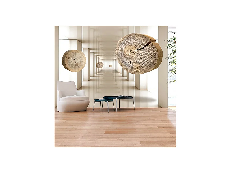 Papier Peint "Cercles de Bois Volants" 70 x 100 cm